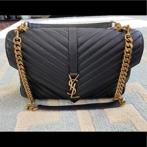 YSL Large Black College Flap Bag Antique Gold Chain  & Hardware